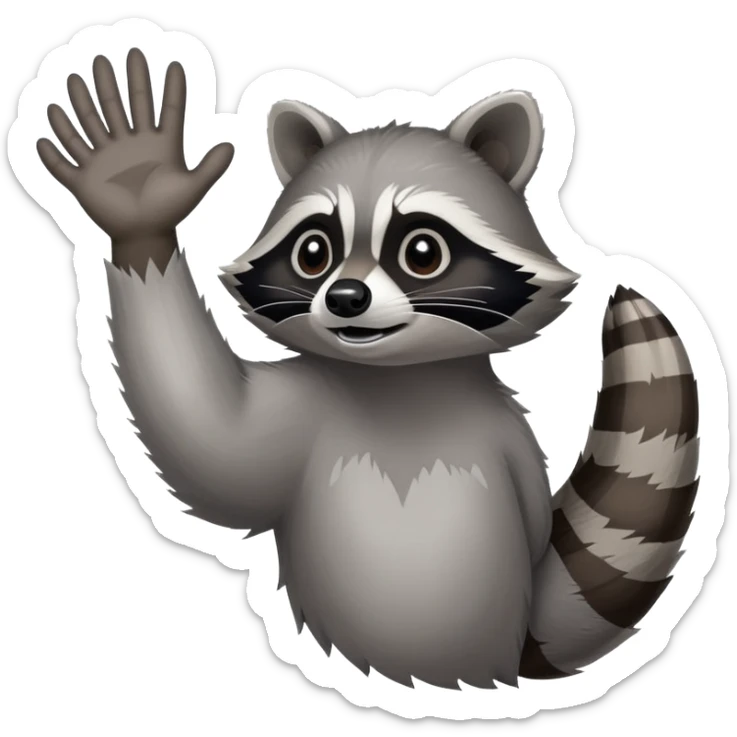 raccoon hand and forearm reaching out as if grabbing something, back of the hand visible, no raccoon body sticker