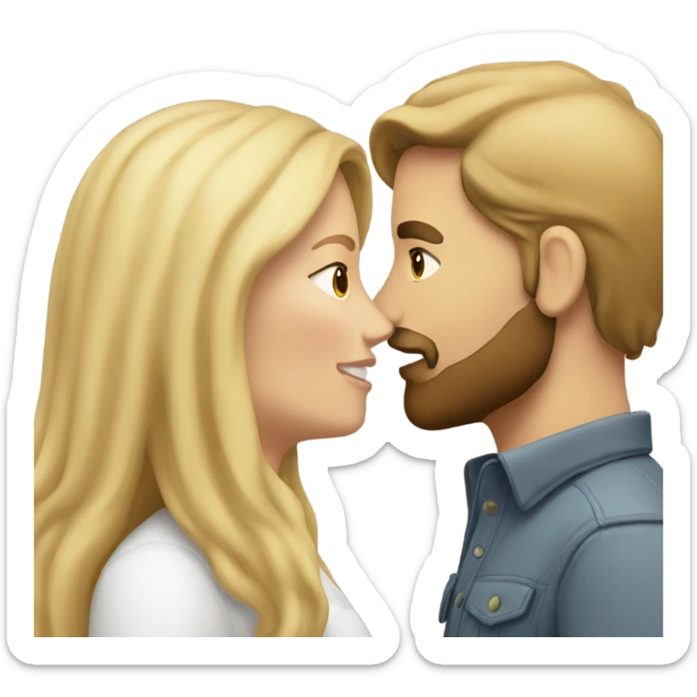 White skin Man with brown hair and beard kissing white woman blonde long hair  sticker