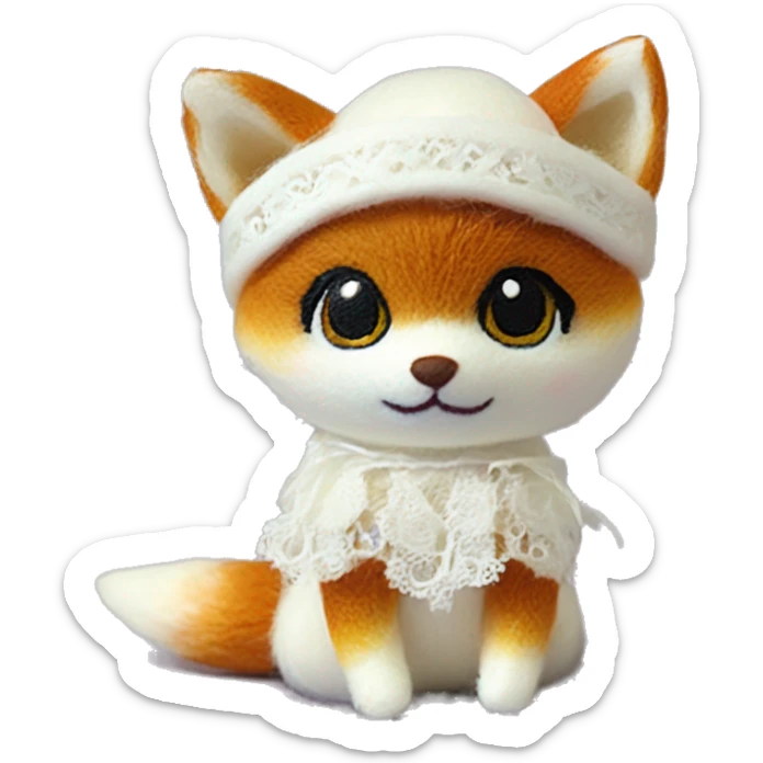 cute white toy fox calico critter felt collectible toy not real animal lace trim outfit sticker