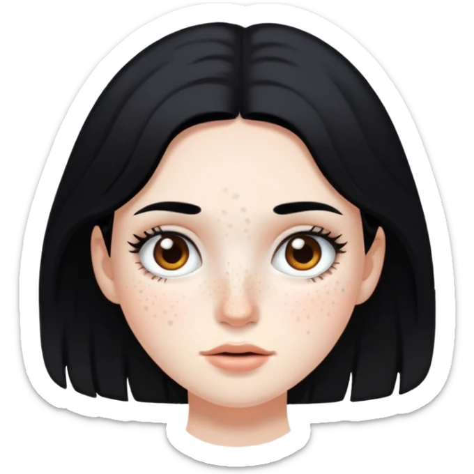 Girl with white skin and black hair with freckles on her face sticker