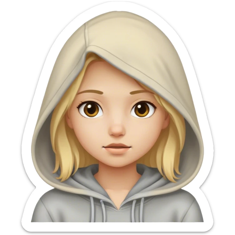 a girl with blond hair wearing a hoodie sticker