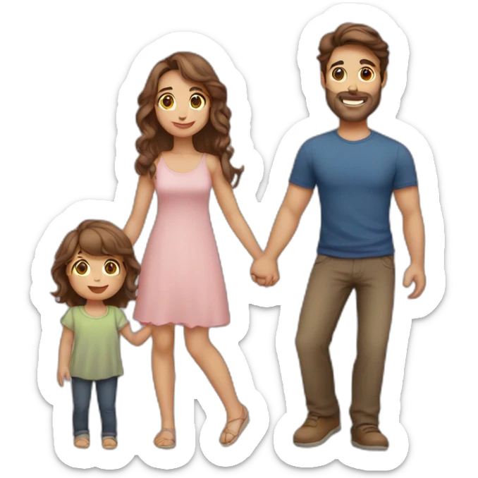 Brown hair man, long Brown hair woman, baby girl sticker