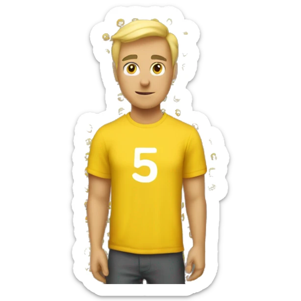 a man with blonde hair and he wear a yellow res t-shirt and the t-shirt has 53 number on its back sticker