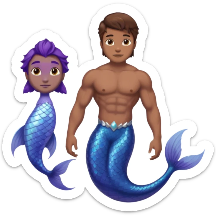 merman with brown hair brown eyes and medium to dark skin tone with a blueish purple tail sticker