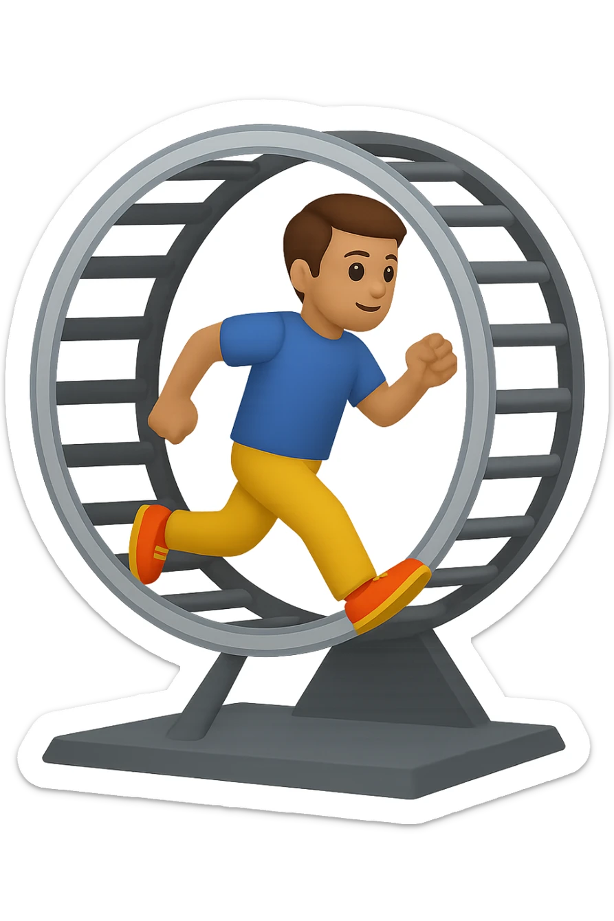 Uomo che corre dentro la ruota del criceto emoji style iphone  sticker