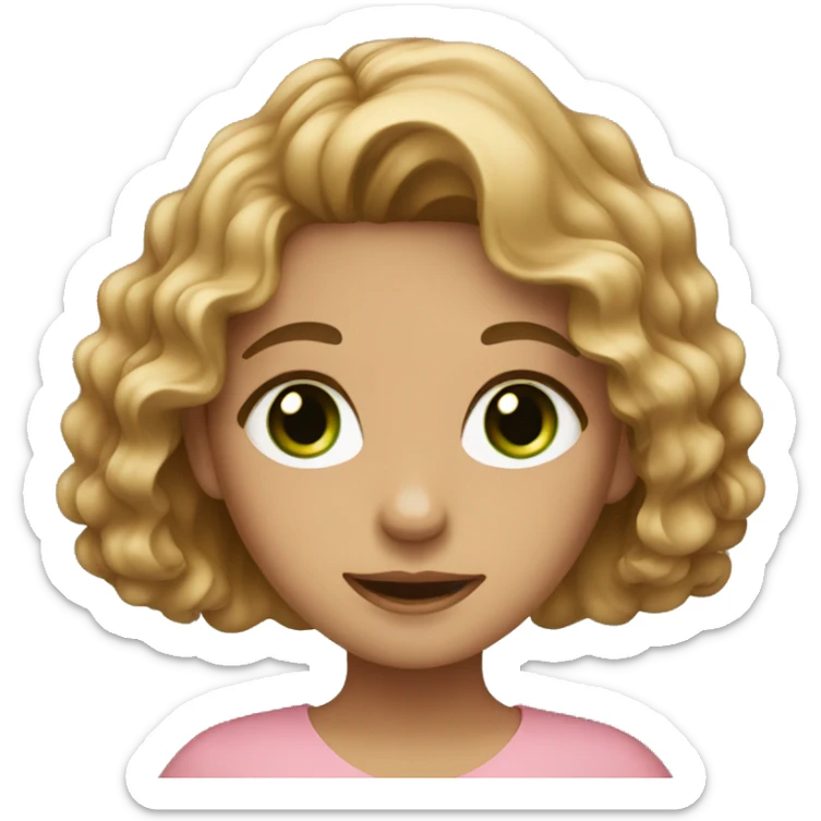 Girl with a pink dress with green eyes and wavy hair light brown sticker