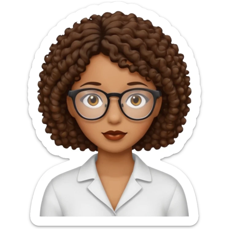 black woman brown eyes brown short curly hair with glasses sticker