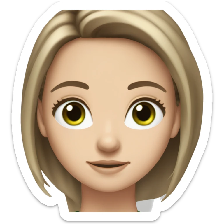 Fair skin white girl middle part brunette long hair bright green eyes sticker