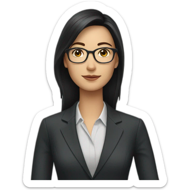 white woman with glasses and long dark hair wearing a suit sticker