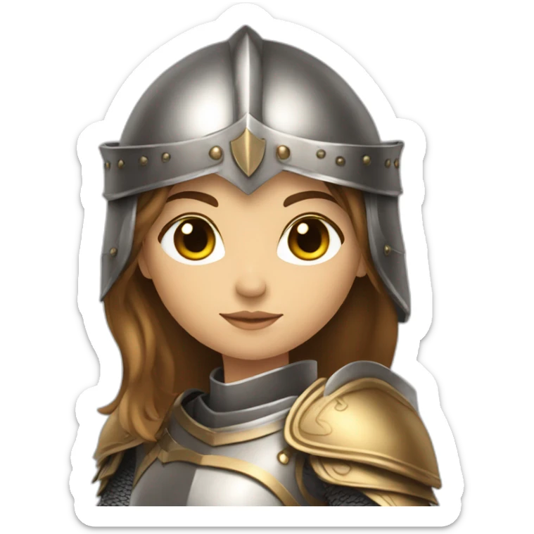 lady knight with bird motif long brown hair golden eyes tan skin holding a sword sticker