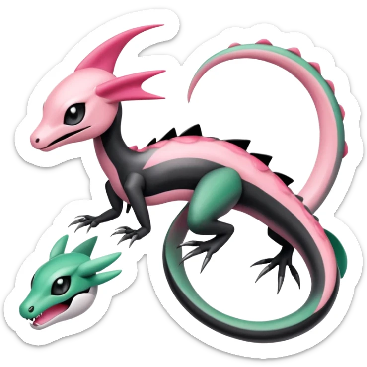 Pink-black-white-gradients Meloetta-Rayquaza-Salandit-Pokémon-Fakémon-creature-fusion-hybrid sticker