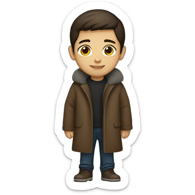 winter, christmas, hispanic, short brown hair, boy, brown eyes, child, full body, brown coat sticker