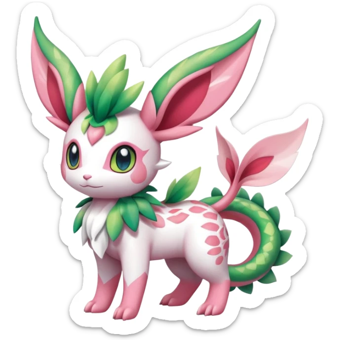 Shiny Exotic Cute Adorable Majestic Ethereal Sparkly Flygon-Sylveon-Leafeon-Shaymin-Hybrid-Creature with white pattern-markings sticker