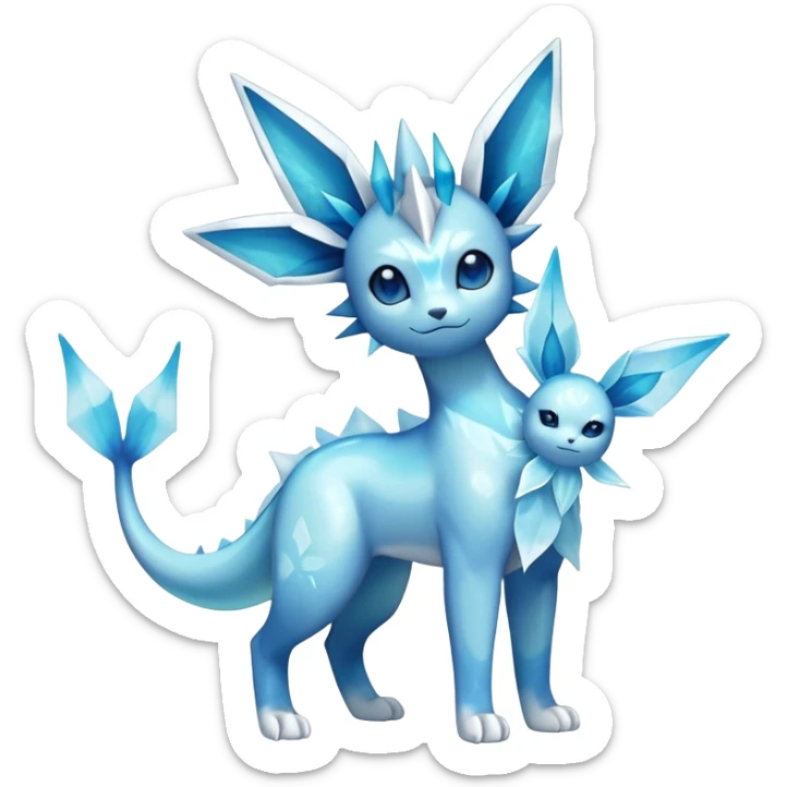 Shiny Cool Sparkly Cute Ethereal Glaceon-Vaporeon-Fakemon-hybrid-fusion- full body sticker