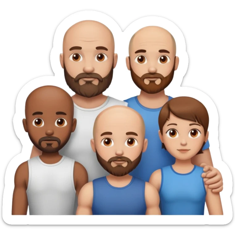 Muscular bald Man beard and  girl with brown hair and 3 boys sticker