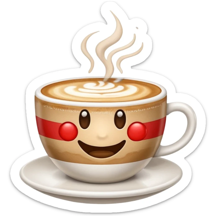 cartoon cappuccino cup emoji with Italian flag latte art, steam forming goofy shapes, dazed expression, symbolizing Italian brainrot sticker