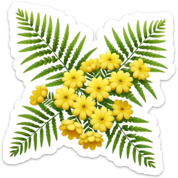 Cinematic Realistic Acacia Emoji, Bright and cheerful, with clusters of fluffy yellow flowers blooming along delicate branches. The wattle’s soft, fern-like leaves sway in the breeze, radiating a sense of warmth and joy. Soft glowing outline, capturing the essence of Australian sunshine, warmth, and beauty in a vibrant acacia tree! sticker