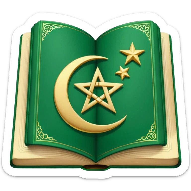 Closed Quran with the Islamic Symbol on it (moon and star) green from left to right sticker