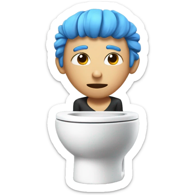 Skibidy toilet with a low taper fade and blue hair like ninja sticker