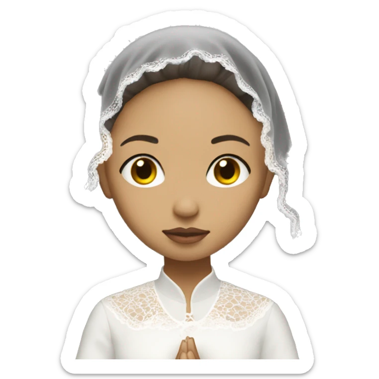 Light skin girl praying with eyes closed and lace white veil  sticker