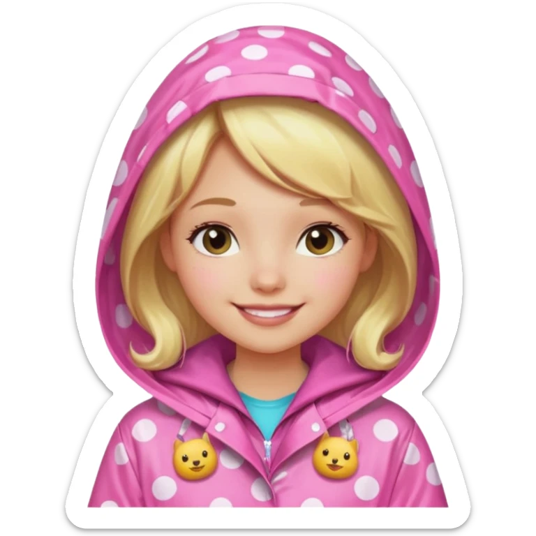 Blonde girl in a pink polka dot raincoat with hoodie sticker