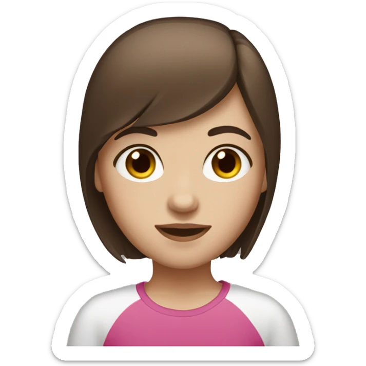A girl with straight brown hair and brown eyes and with white skin sticker