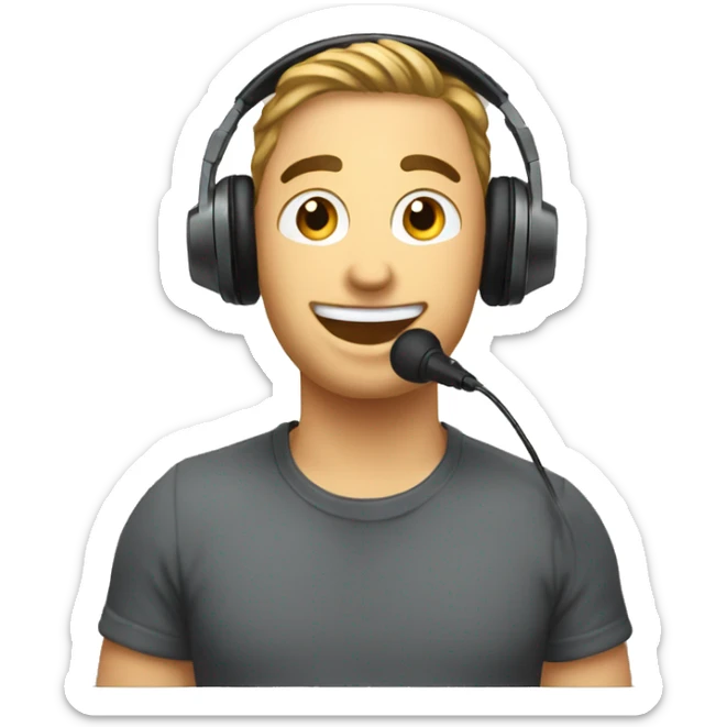 An emoji of podcaster mic in his hand and with headphones  sticker