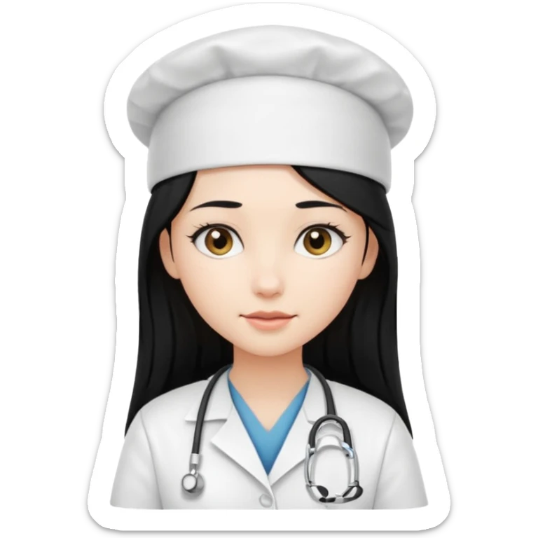 girl with long black hair with medicine degree and the tipical hat sticker