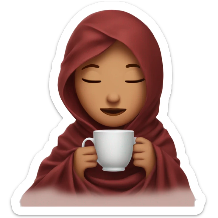 girl with dark red wine hair inside a blanket sipping coffee eyes closed sticker