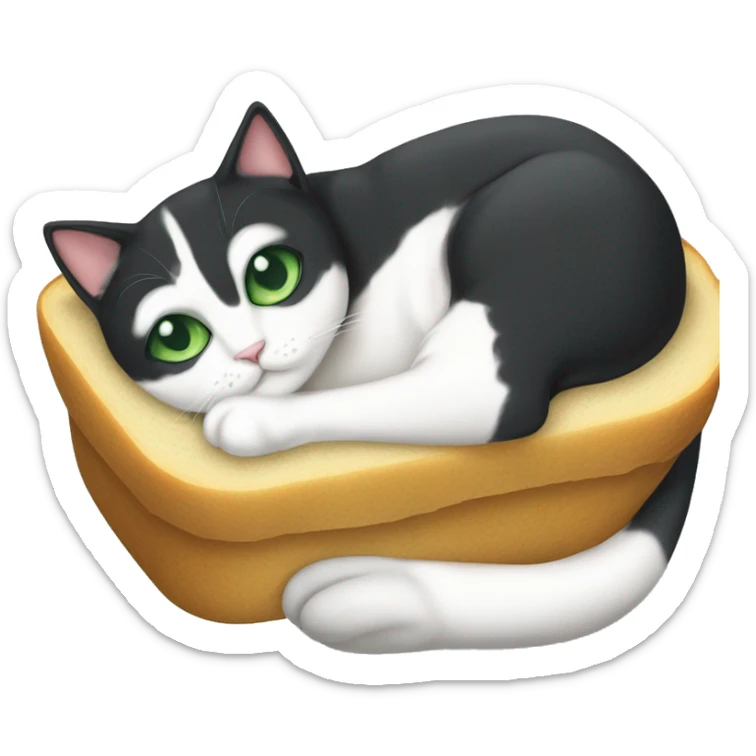 tuxedo cat green eye whole body loafing laying down in a loaf position sticker