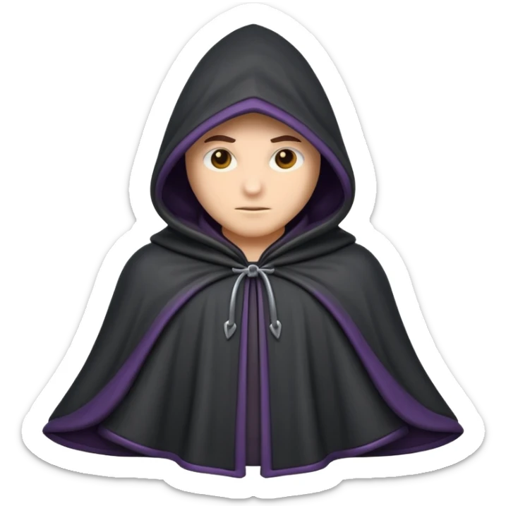 hooded cloak object icon, dark fabric cloak with deep hood, fantasy style, soft folds, 3D cartoon, mobile game icon style, centered, clean background, soft shadow, no text, no watermark
 
 sticker