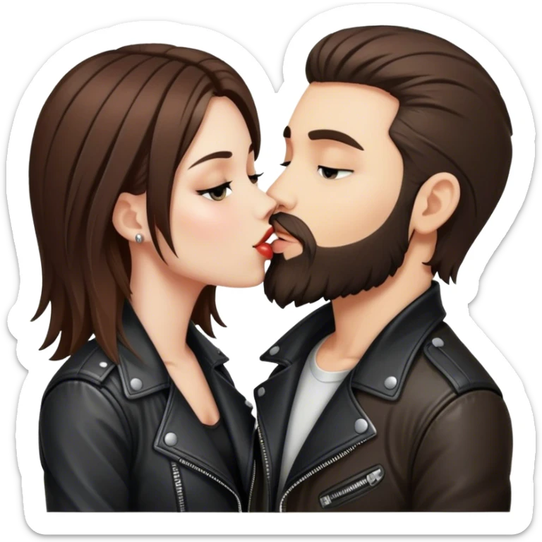 A rocker girl with kissing a brunette boy with a beard and leather jacket  sticker