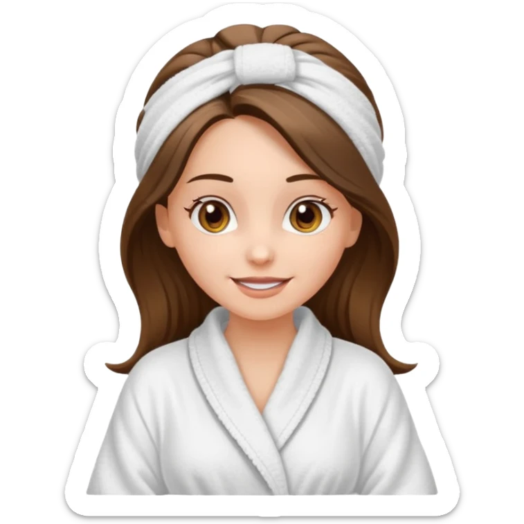 happy white long brunette hair girl with hazel eyes in a bathrobe and her hair tied up in a towel sticker