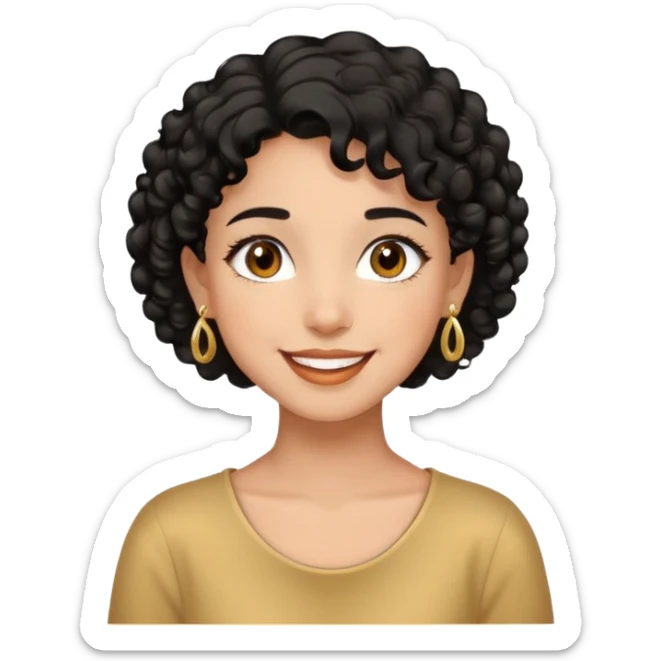 Girl showing happiness, medium skin tone, short curly black hair, gold earrings, brown eyes Minimal emoji showing happiness, medium skin tone, short curly black hair, gold earrings, brown eyes sticker