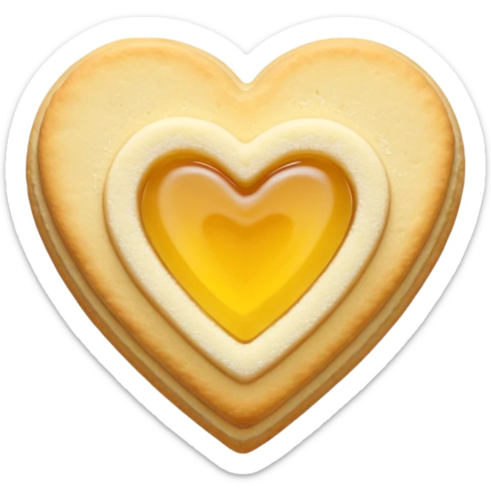 Realistic shortbread cookie in the shape of a heart with yellow pastel jelly middle filling and sprinkled powder sugar on top. sticker