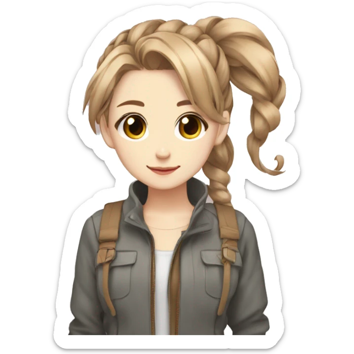 anime girl light brown hair and a ponyrtails wearing cool clothes sticker