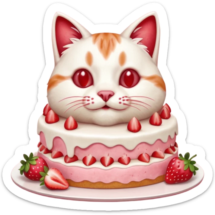 Close-up cinematic shot of a cat tasting strawberry cake, creamy frosting on its paws, dramatic soft lighting, warm tones, ultra detailed fur, shallow depth of field, professional photography style
, sticker