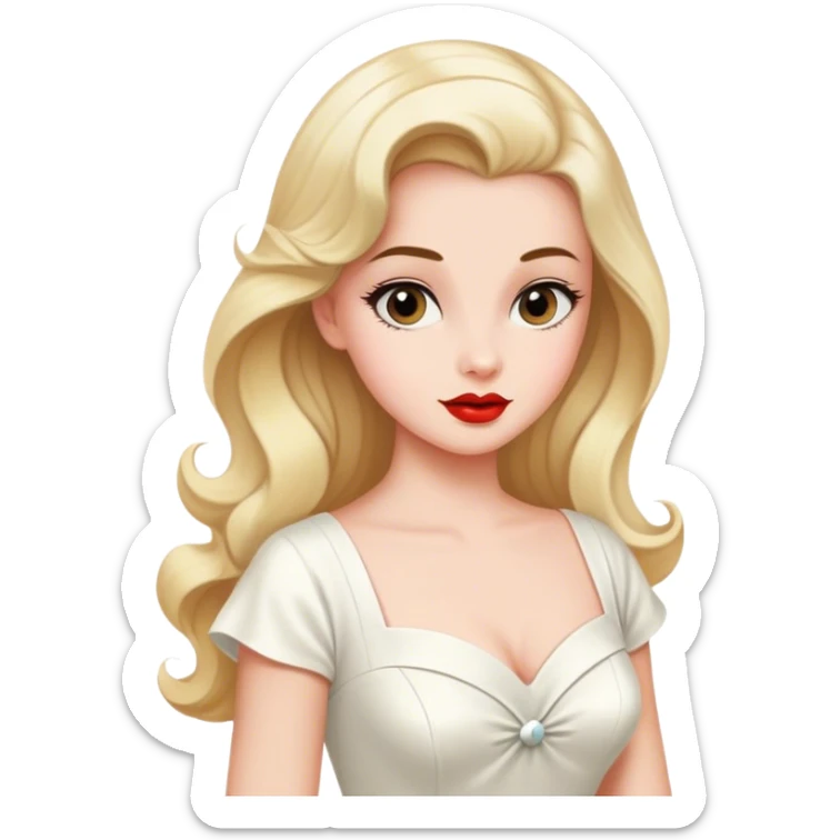 Beautiful woman in 1950’s woman fashion look, white dress, long hair sticker