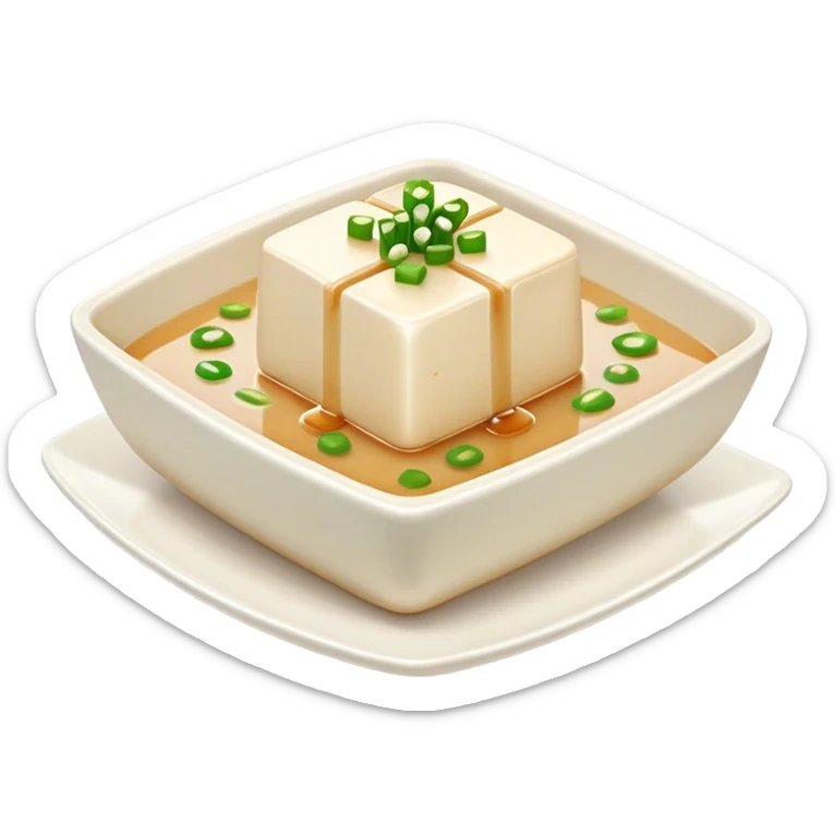 Cinematic Realistic Silken Tofu Dish Emoji, depicted as soft, smooth tofu in a delicate sauce rendered with lifelike detail and gentle, natural lighting. sticker