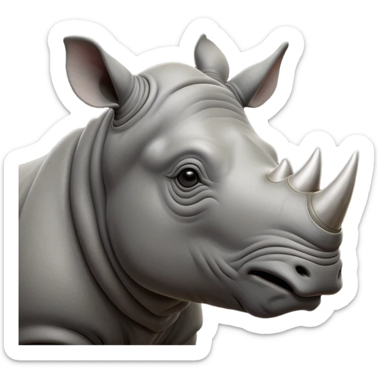 cinematic-noble-rhinoceros-portrait-emoji,-poised,-with-a-massive,-powerful-build-and-a-thick,-hide-of-slate-gray,-deep-set-soulful-piercing-eyes,-simplified-yet-sharp-and-sophisticated-features,-highly-detailed, with large black eyes, szoomed out showing houlders sticker