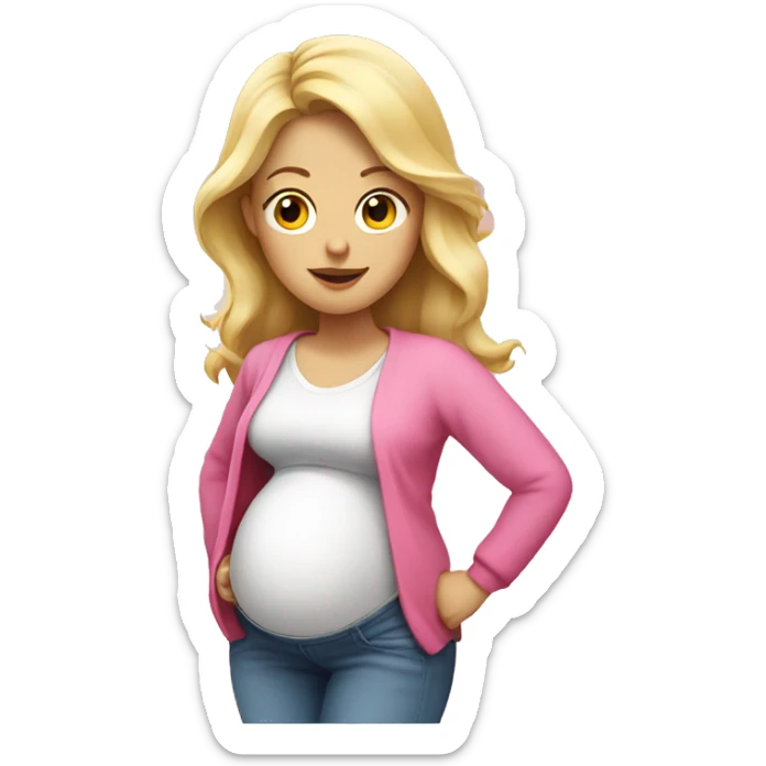 pregnant blonde with open belly, white top and pink cardigan sticker