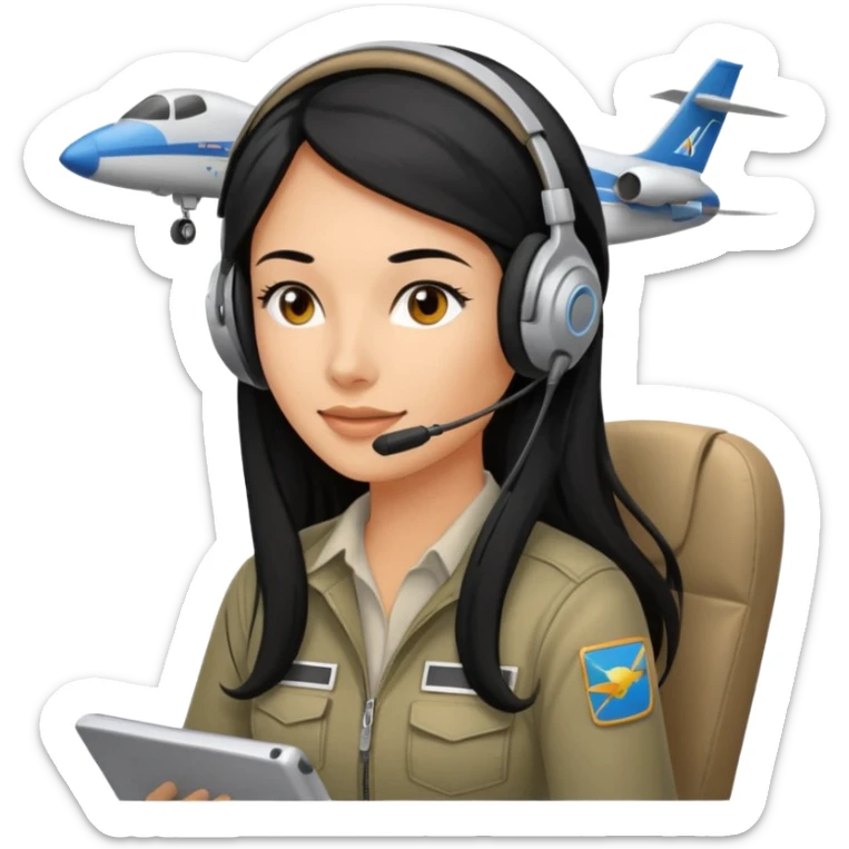 Femme cheveux long noir travaille dans le domaine de l'aéronautique sticker