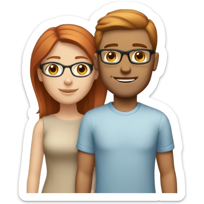 White couple (girl red hair blue eyes) (boy light brown hair brown eyes glasses) sticker