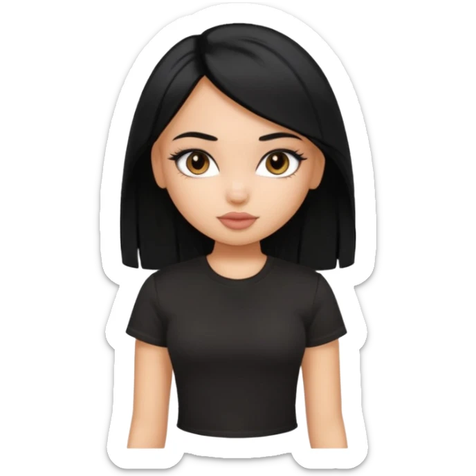 a pretty bratz girl with straight black hair wearing a black tshirt sticker