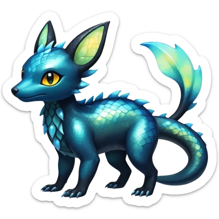 Colorful Iridescent Exotic Salandit-Aurorus-Umbreon-Fakémon-hybrid-creature (full body)  sticker
