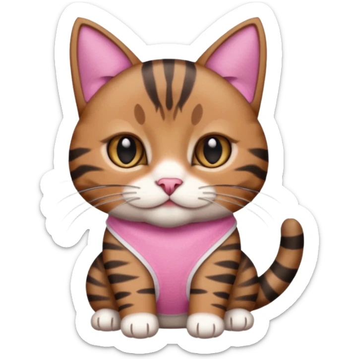 a  brown and black tabby cat, with a pink bandage on just one front paw paw, realistic sticker