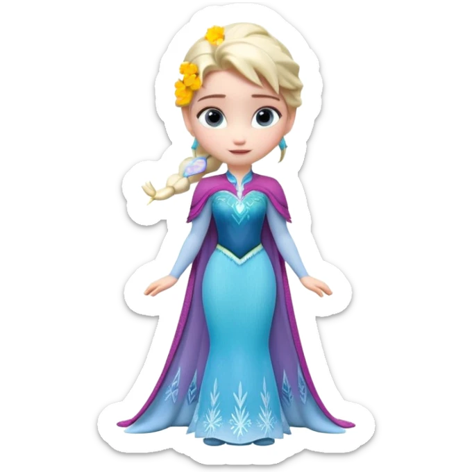 Isolated, breathtakingly vivid and intricately detailed digital illustration of the most incredibly adorable and cute small size Elsa (Frozen) figurine imaginable, toy style. 8000x8000px, smooth clean lines, 3D rendering sticker