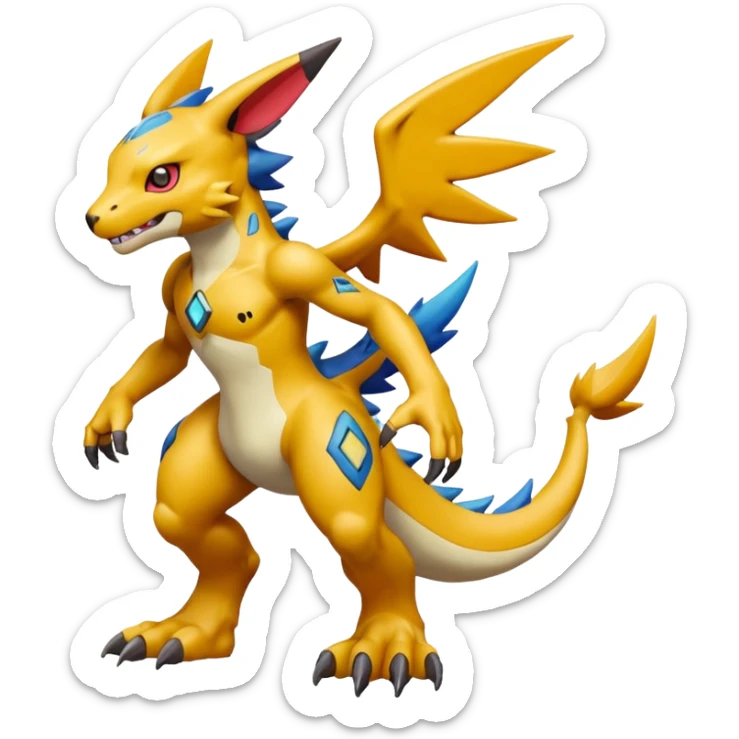 colorful fantasy edgy cool badass cute Digimon-Fakémon, with random markings, full body sticker
