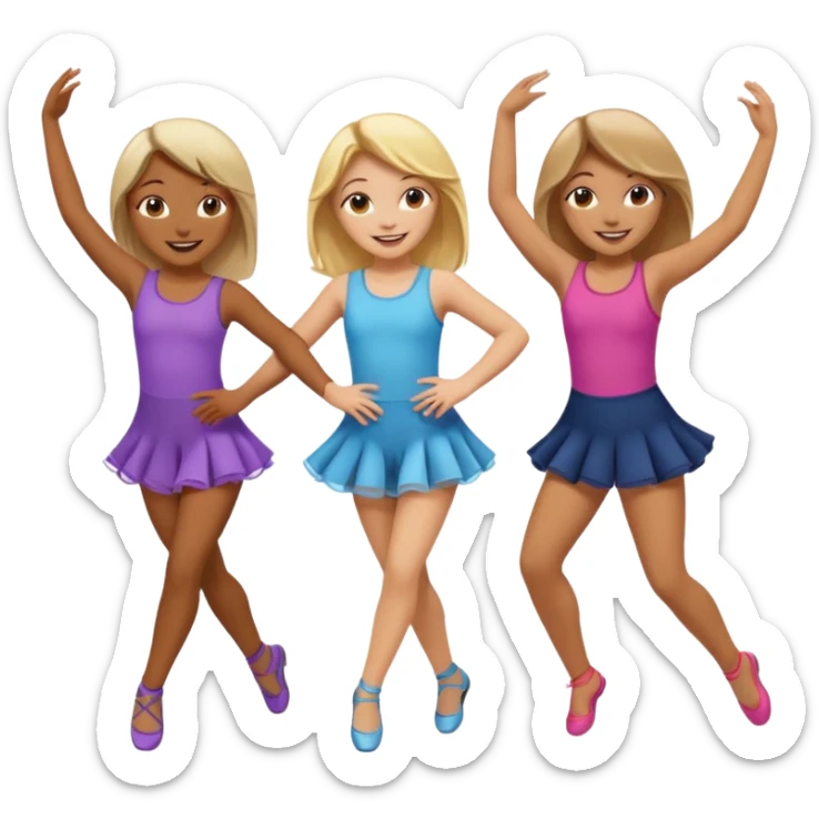 Emoji of 3 Girls dancing ONE with blonde hair, one tan skin with brown  hair ONLY ONE IS BLONDE sticker