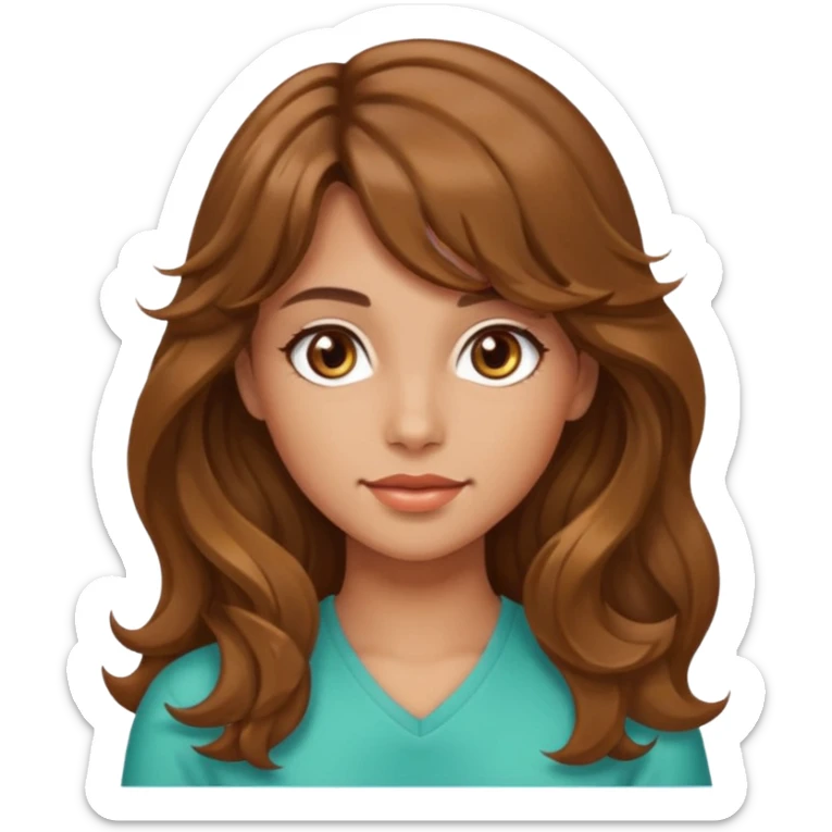 beautiful girl with wavy long hair and side-swept bangs, tan skin, and hazel eyes sticker
